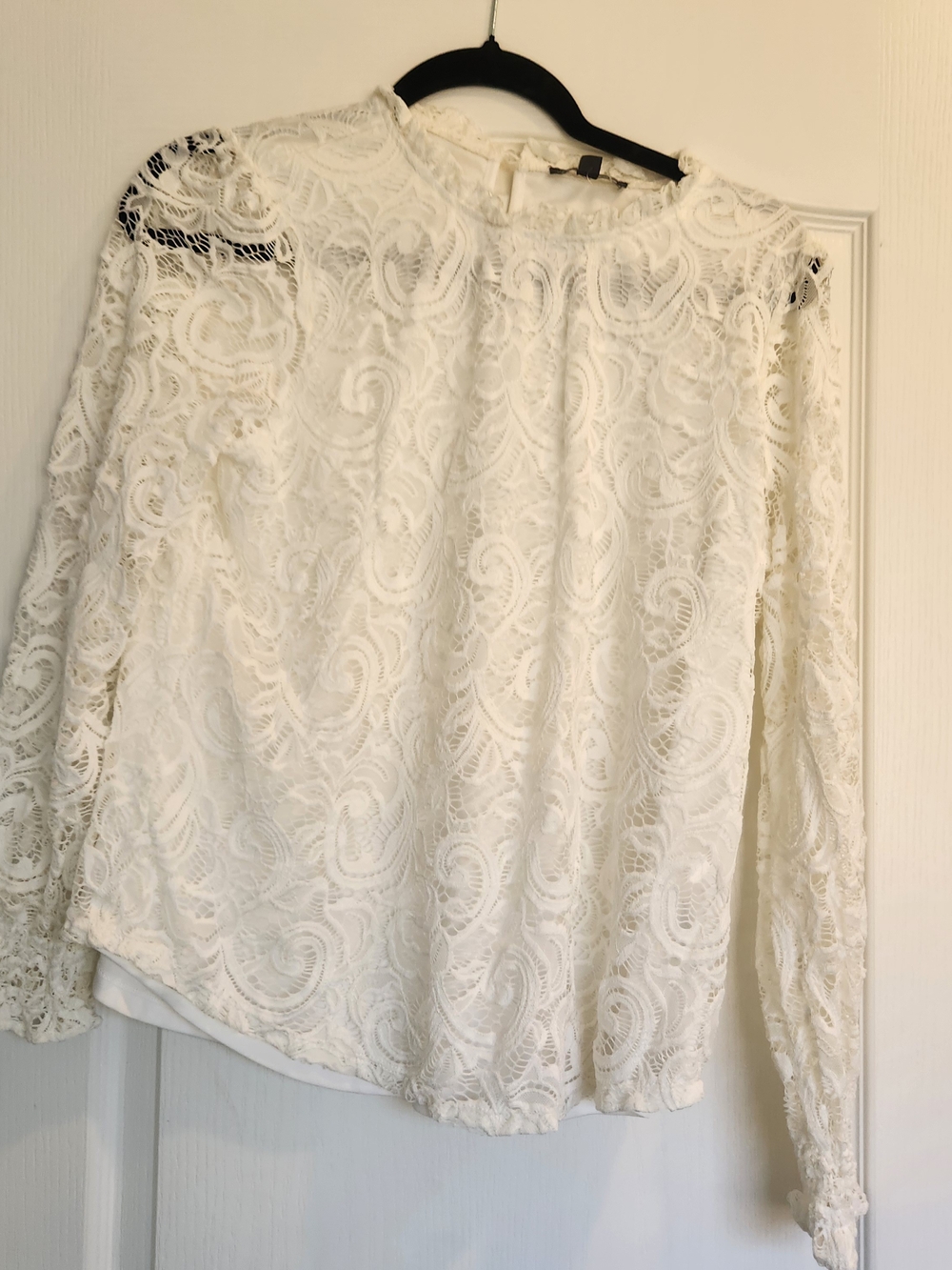 Adrianna Papell White Lace Long Sleeve Blouse L Euc